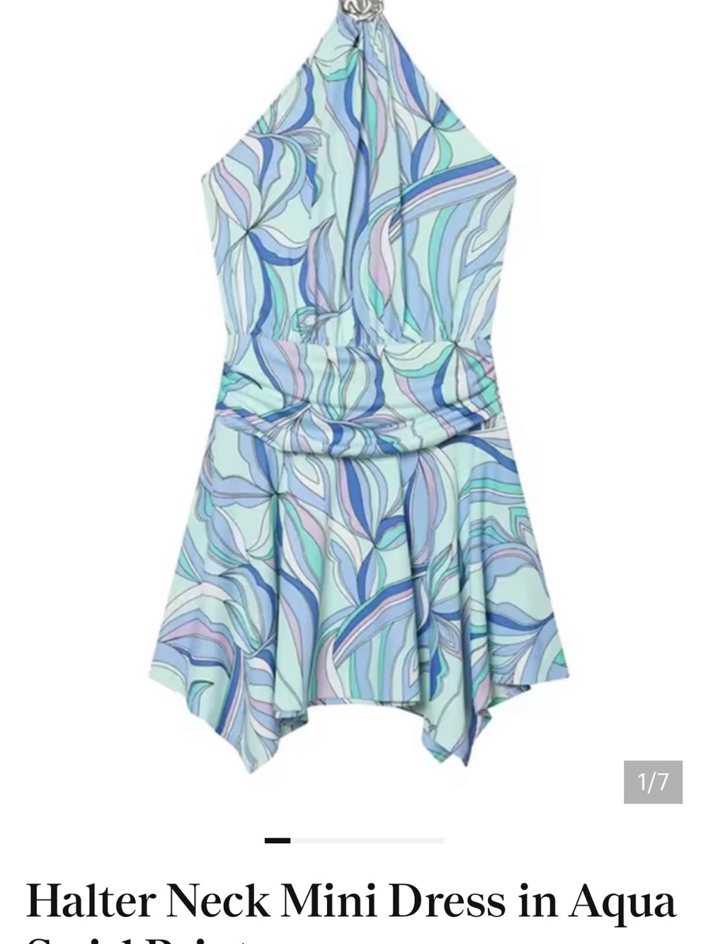 Halter Neck Mini Swim Dress in Aqua Multi